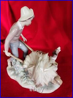 Lladro Large Hand Painted Porcelain Figurine Boy & Dog Ortalan In Trouble Spain