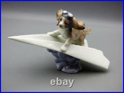 Lladro Let's Fly Away 6665 Porcelain Figurine Dog Flying on Paper Airplane