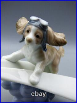 Lladro Let's Fly Away 6665 Porcelain Figurine Dog Flying on Paper Airplane