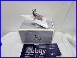 Lladro Let's Fly Away Dog on Airplane #6665 with Original Box and Papers