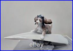 Lladro Let's Fly Away Dog on Airplane #6665 with Original Box and Papers