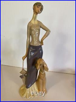 Lladro Like Lady With Dog & Umbrella Figurine, Porcelain