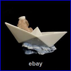 Lladro Little Stow Away Dog Sailor Hat puppy in paper boat #6642 Figurine