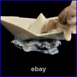 Lladro Little Stow Away Dog Sailor Hat puppy in paper boat #6642 Figurine