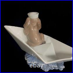 Lladro Little Stow Away Dog Sailor Hat puppy in paper boat #6642 Figurine