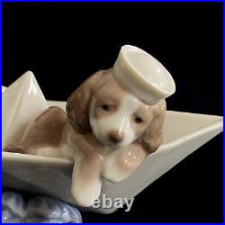 Lladro Little Stow Away Dog Sailor Hat puppy in paper boat #6642 Figurine