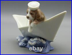 Lladro Little Stowaway 6642 Porcelain Figurine Dog Sailing on Paper Boat Spain