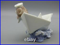 Lladro Little Stowaway 6642 Porcelain Figurine Dog Sailing on Paper Boat Spain