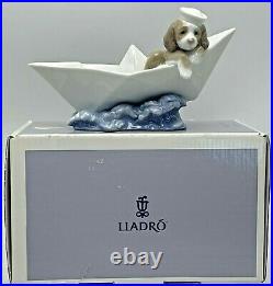 Lladro Little Stowaway Dog with Sailor Hat in Paper Boat Figurine 6642