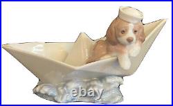 Lladro Little Stowaway Dog with Sailor Hat in Paper Boat Figurine # 6642