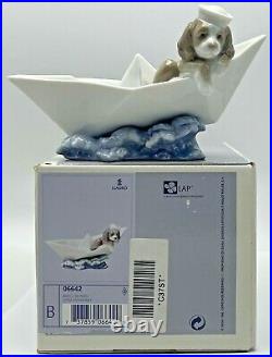 Lladro Little Stowaway Dog with Sailor Hat in Paper Boat Figurine 6642