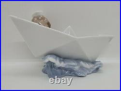 Lladro Little Stowaway Dog with Sailor Hat in Paper Boat Figurine # 6642