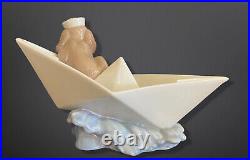 Lladro Little Stowaway Dog with Sailor Hat in Paper Boat Figurine # 6642