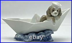 Lladro Little Stowaway Dog with Sailor Hat in Paper Boat Figurine 6642