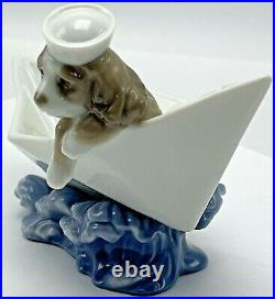 Lladro Little Stowaway Dog with Sailor Hat in Paper Boat Figurine 6642