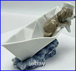 Lladro Little Stowaway Dog with Sailor Hat in Paper Boat Figurine 6642