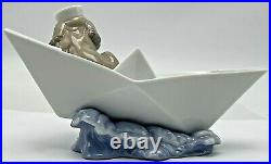 Lladro Little Stowaway Dog with Sailor Hat in Paper Boat Figurine 6642