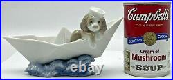 Lladro Little Stowaway Dog with Sailor Hat in Paper Boat Figurine 6642