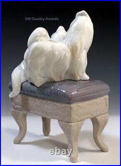 Lladro Looking Pretty' #6688 Two Malteses On Ottoman Msrp $560 Mint Cond