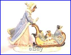 Lladro Lovely Figure Girl with puppy dogs in a sled ceramic porcelain (#878)