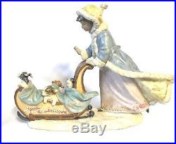 Lladro Lovely Figure Great Condition Girl with puppy dogs in a sled (#878)