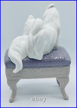 Lladro MALTESE DOGS ON OTTOMAN 6688 LOOKING PRETTY With Box / Retired 2004