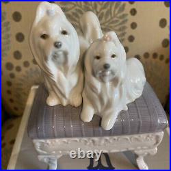 Lladro Maltese Dogs Looking Pretty #6688 Porcelain Figurine with Original Box