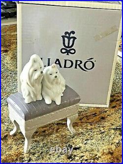 Lladro Maltese Figurine Dogs On Bench
