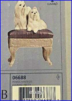 Lladro Maltese Figurine Dogs On Bench