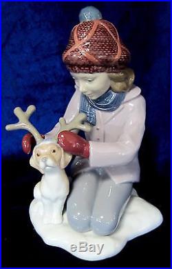 Lladro My Little Reindeer Brand New In Box #9130 Christmas Girl Dog Winter Save$