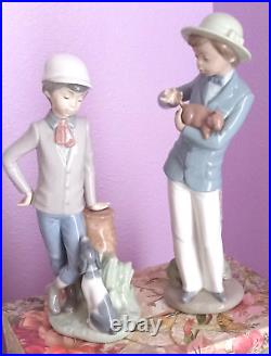 Lladro Nao 2 Boys With Dogs Figurine Porcelain Charming Mint No flaw lot of 2