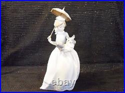 Lladro Nao Daisa 1985 Young Girl With Her Dog And Parasol Umbrella