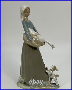 Lladro Nao Figurine Statue Girl Goose Duck Dog Tall #4866 Retired 10.75