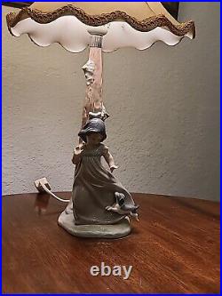 Lladro Nao Figurine Table Lamp Girl Playing With Puppy