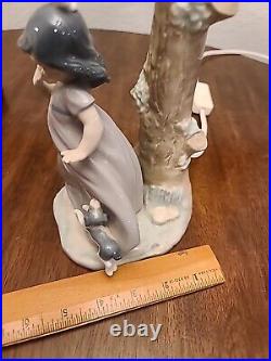 Lladro Nao Figurine Table Lamp Girl Playing With Puppy