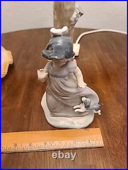 Lladro Nao Figurine Table Lamp Girl Playing With Puppy