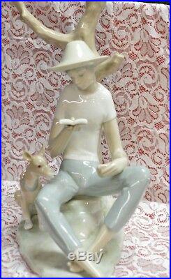 Lladro Nao Made In Spain Reading Boy Sitting By Tree With Dog 12 Inch Rare