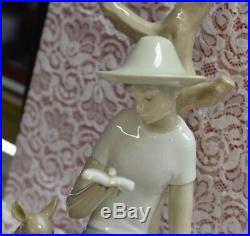 Lladro Nao Made In Spain Reading Boy Sitting By Tree With Dog 12 Inch Rare