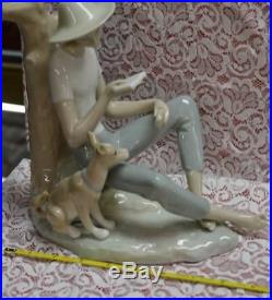 Lladro Nao Made In Spain Reading Boy Sitting By Tree With Dog 12 Inch Rare