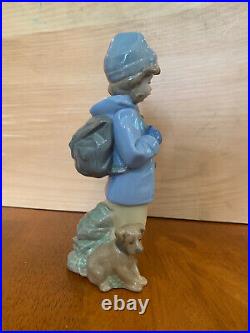 Lladro Nao Schoolgirl with Backpack Dog Figurine 1985 No Box Great Condition