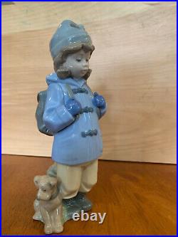 Lladro Nao Schoolgirl with Backpack Dog Figurine 1985 No Box Great Condition