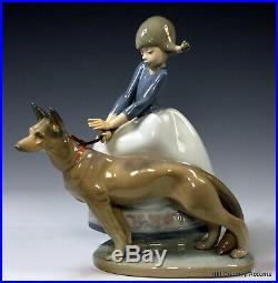 Lladro Not So Fast Little Girl Leading German Shepherd Dog $400 V Mib