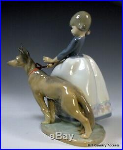 Lladro Not So Fast Little Girl Leading German Shepherd Dog $400 V Mib