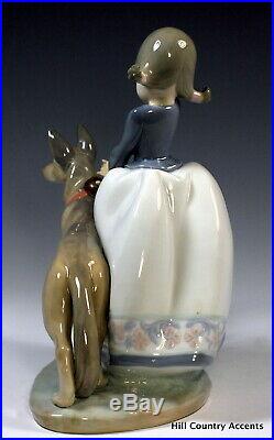 Lladro Not So Fast Little Girl Leading German Shepherd Dog $400 V Mib