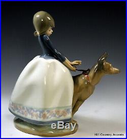 Lladro Not So Fast Little Girl Leading German Shepherd Dog $400 V Mib