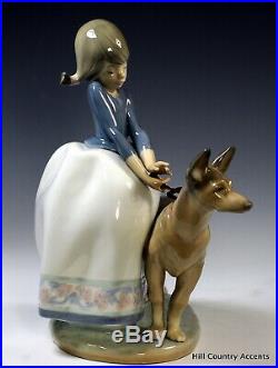 Lladro Not So Fast Little Girl Leading German Shepherd Dog $400 V Mib