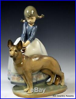 Lladro Not So Fast Little Girl Leading German Shepherd Dog $400 V Mib