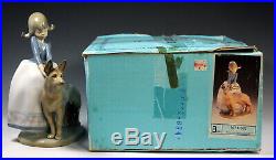 Lladro Not So Fast Little Girl Leading German Shepherd Dog $400 V Mib