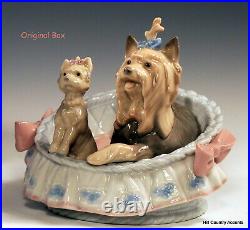 Lladro Our Cozy Home #6469 Mother Dog & Yorky Puppy In Bed Mib