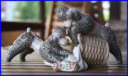 Lladro PLAYFUL DOGS or poodles with basket of apples